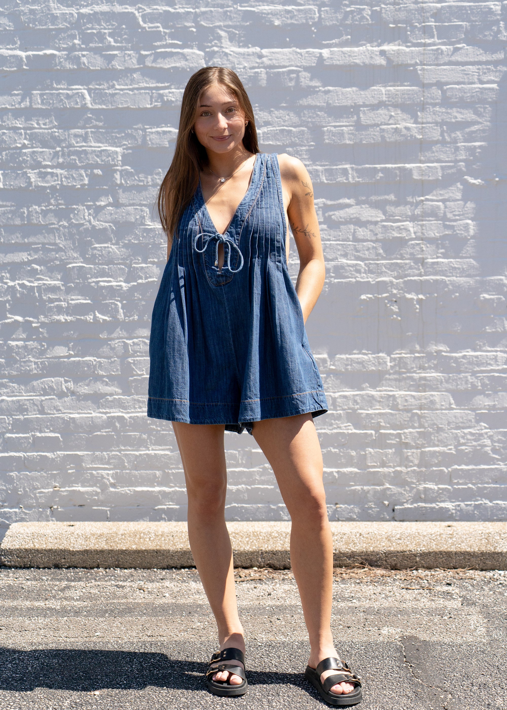 Chris Denim Tie-Front Romper