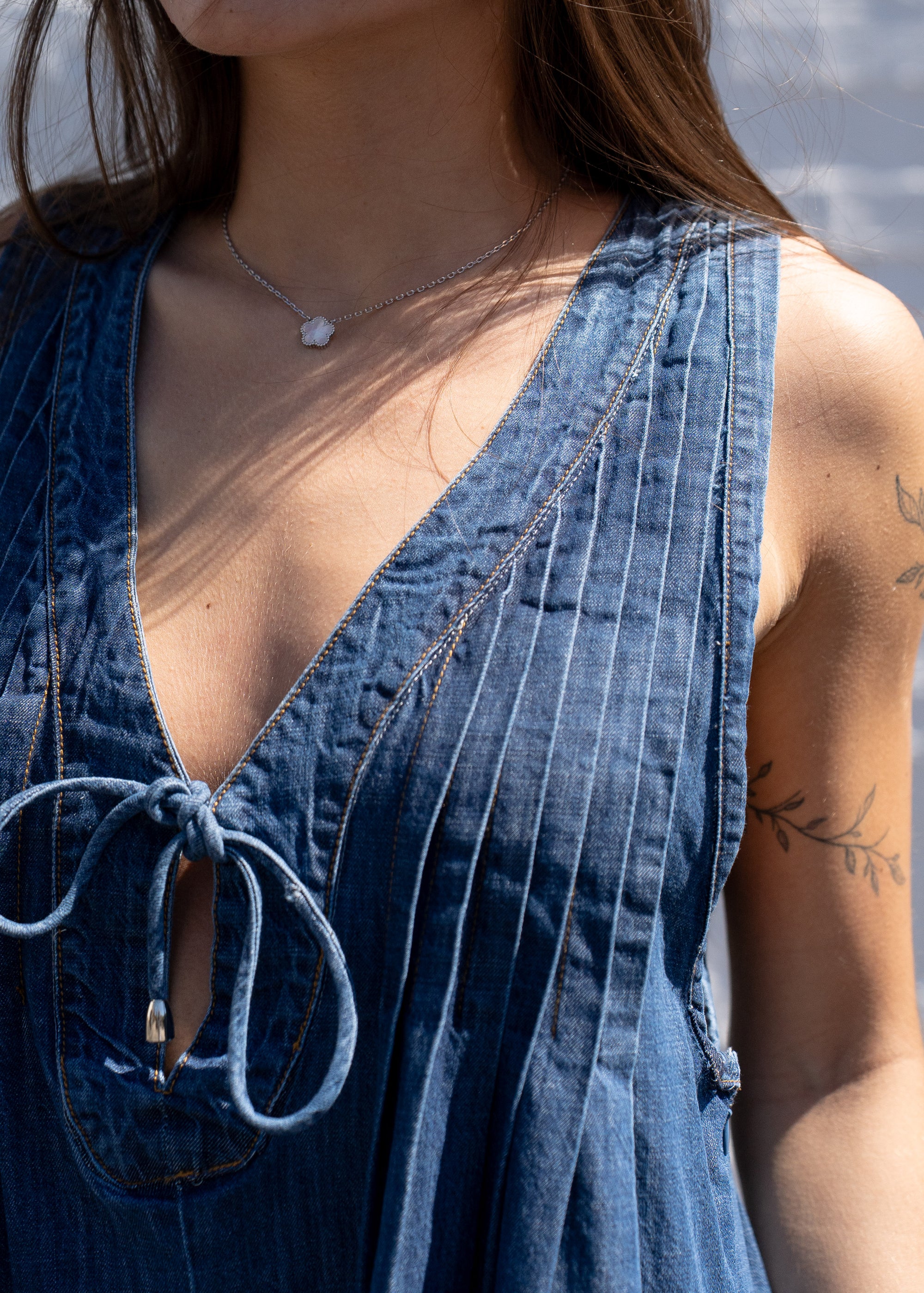 Chris Denim Tie-Front Romper