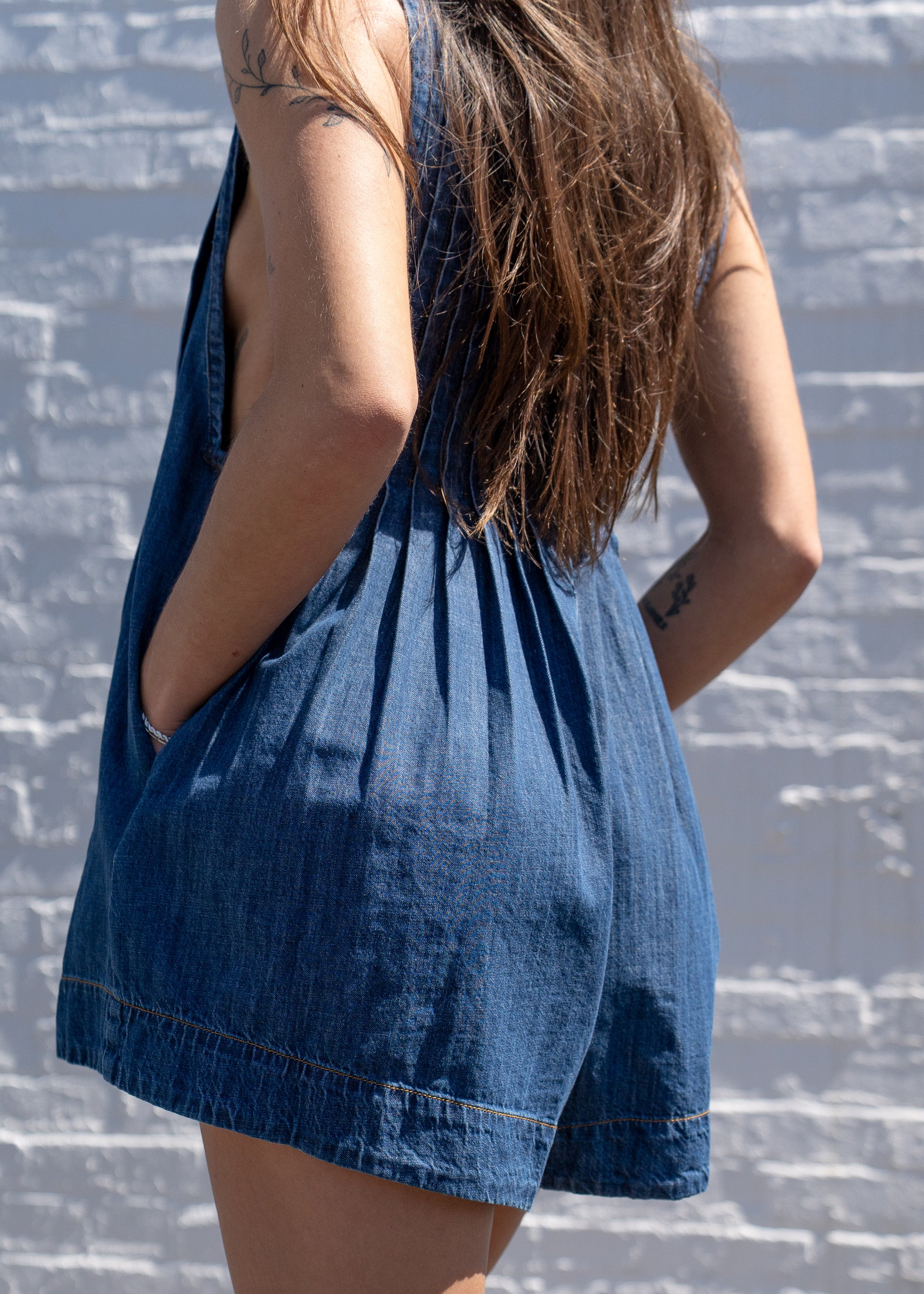 Chris Denim Tie-Front Romper