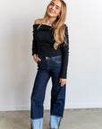 Twist Off Shoulder Jumper in Black