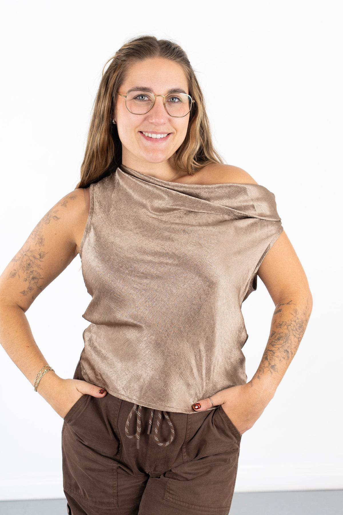 Diana Draped One-Shoulder Satin Top