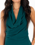 Lucy in the Sky Cowl Neck Halter Dress in Green