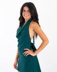 Lucy in the Sky Cowl Neck Halter Dress in Green