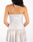 Lucy in the Sky Metallic Embellished Strapless Dress in Rose Gold