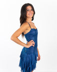 Lucy in the Sky Foil Mesh Tassel Dress in Blue