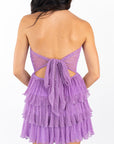 Lucy in the Sky Shimmer Pleated Ruffle Dress in Purple