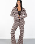 Striped Relaxed Zip Up Knit Sweater Hoodie
