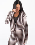Striped Relaxed Zip Up Knit Sweater Hoodie