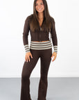 Striped Foldover Flare Knit Sweater Pants