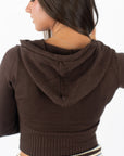 Slim Fit Zip Up Knit Sweater Hoodie with Striped Cuffs