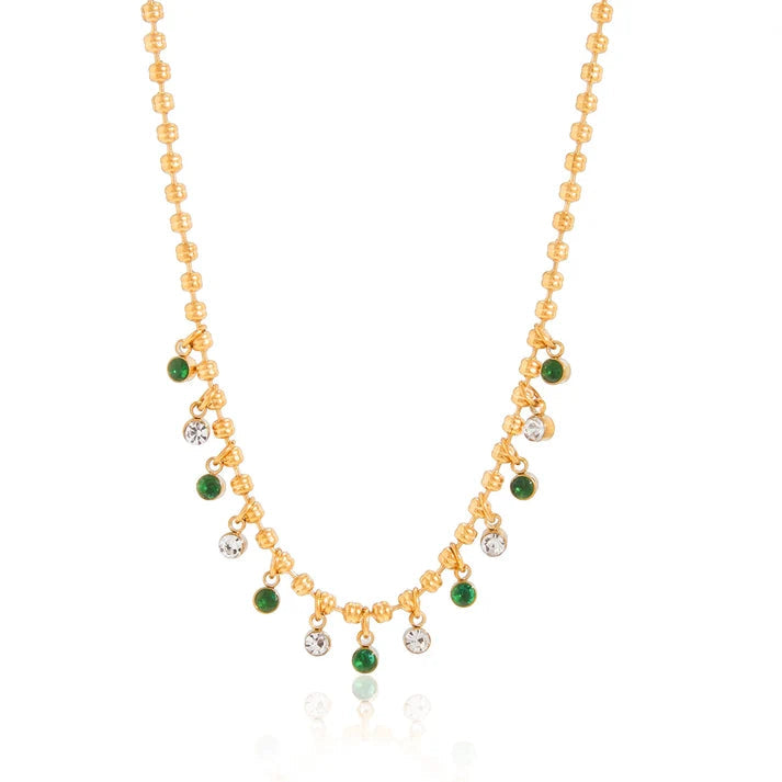 Beaded Mini Stone Necklace - Emerald