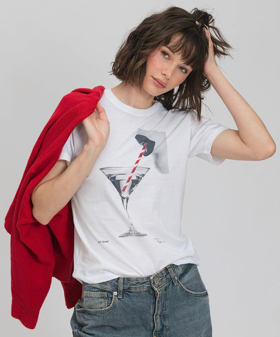 C Press Sip Tease Mushie Tee - Worn White