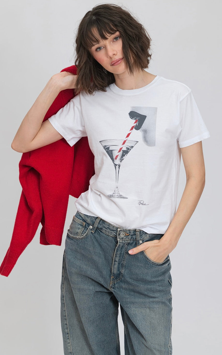 C Press Sip Tease Mushie Tee - Worn White