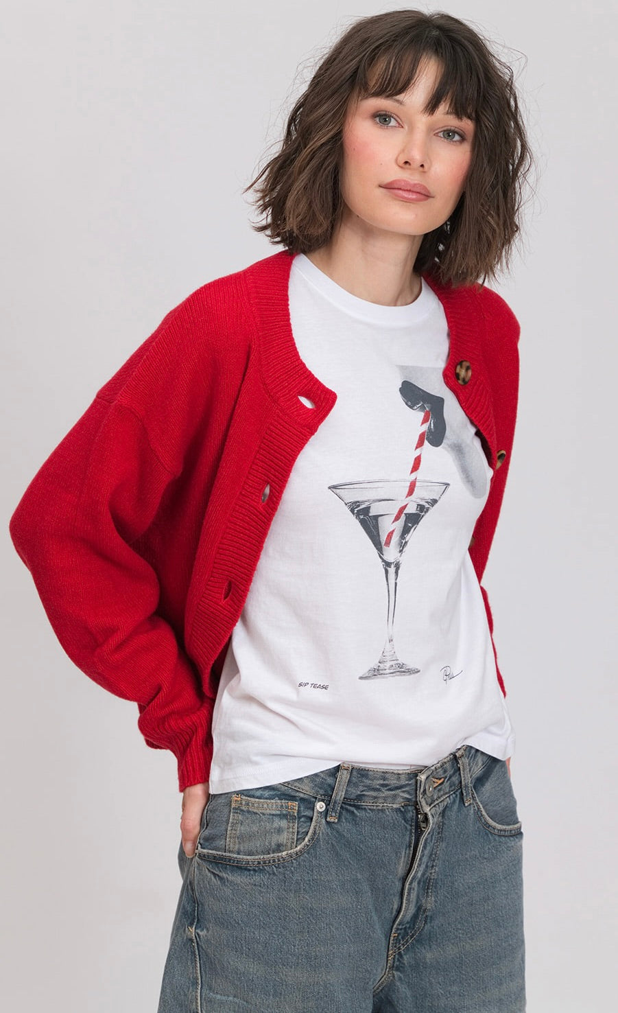 C Press Sip Tease Mushie Tee - Worn White