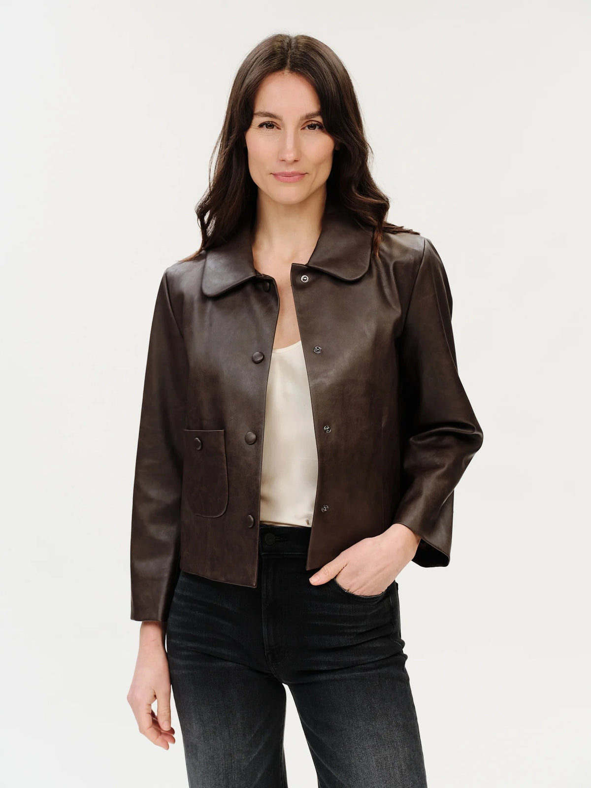 Vail Rounded Collar Faux Leather Jacket