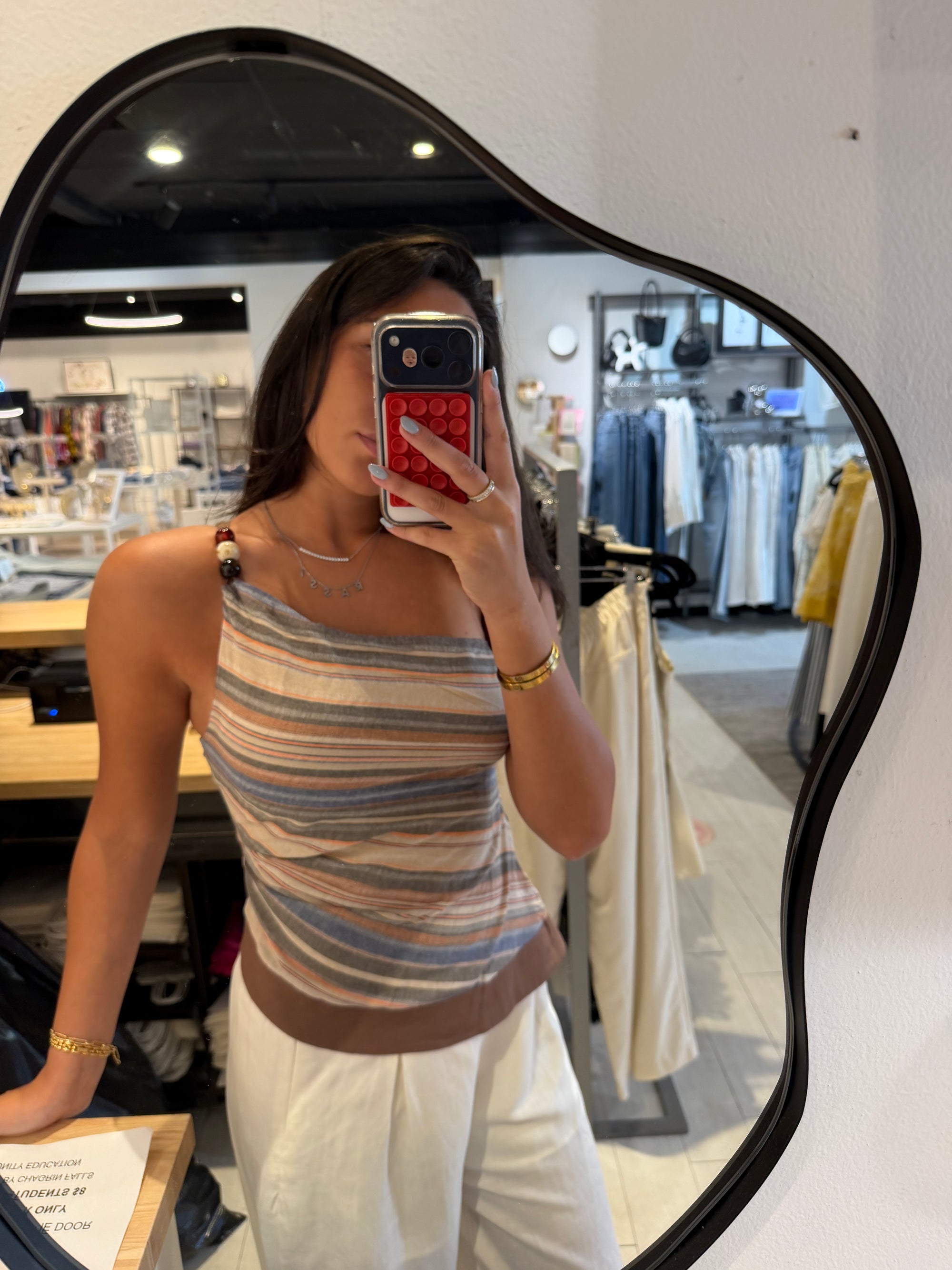 Gia One-Shoulder Stripe Top