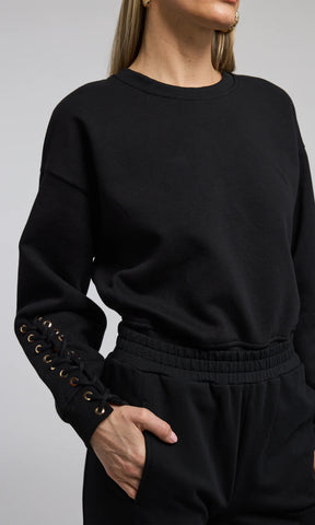 Marley Lace-Up Black Sweatshirt