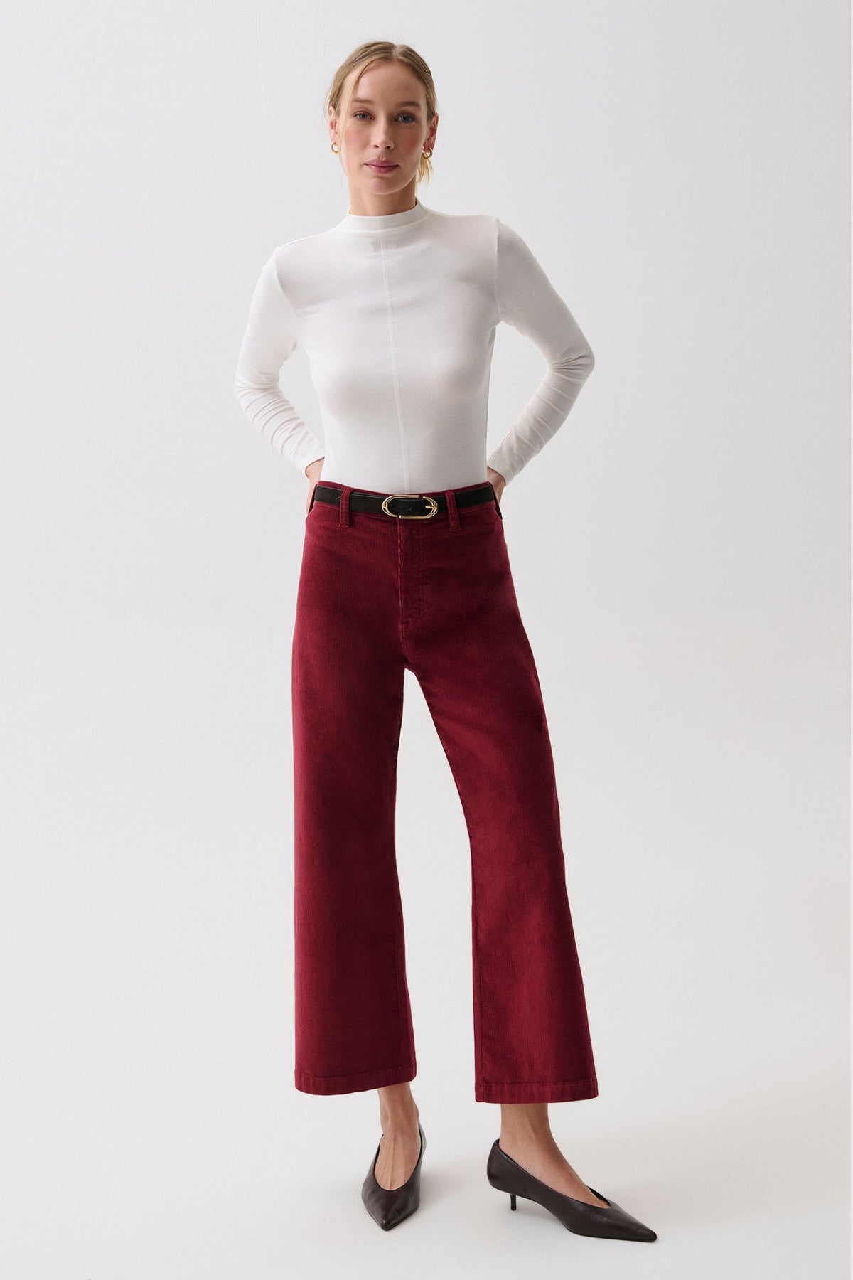 Penny High Rise Wide Leg Crop in Deep Crimson