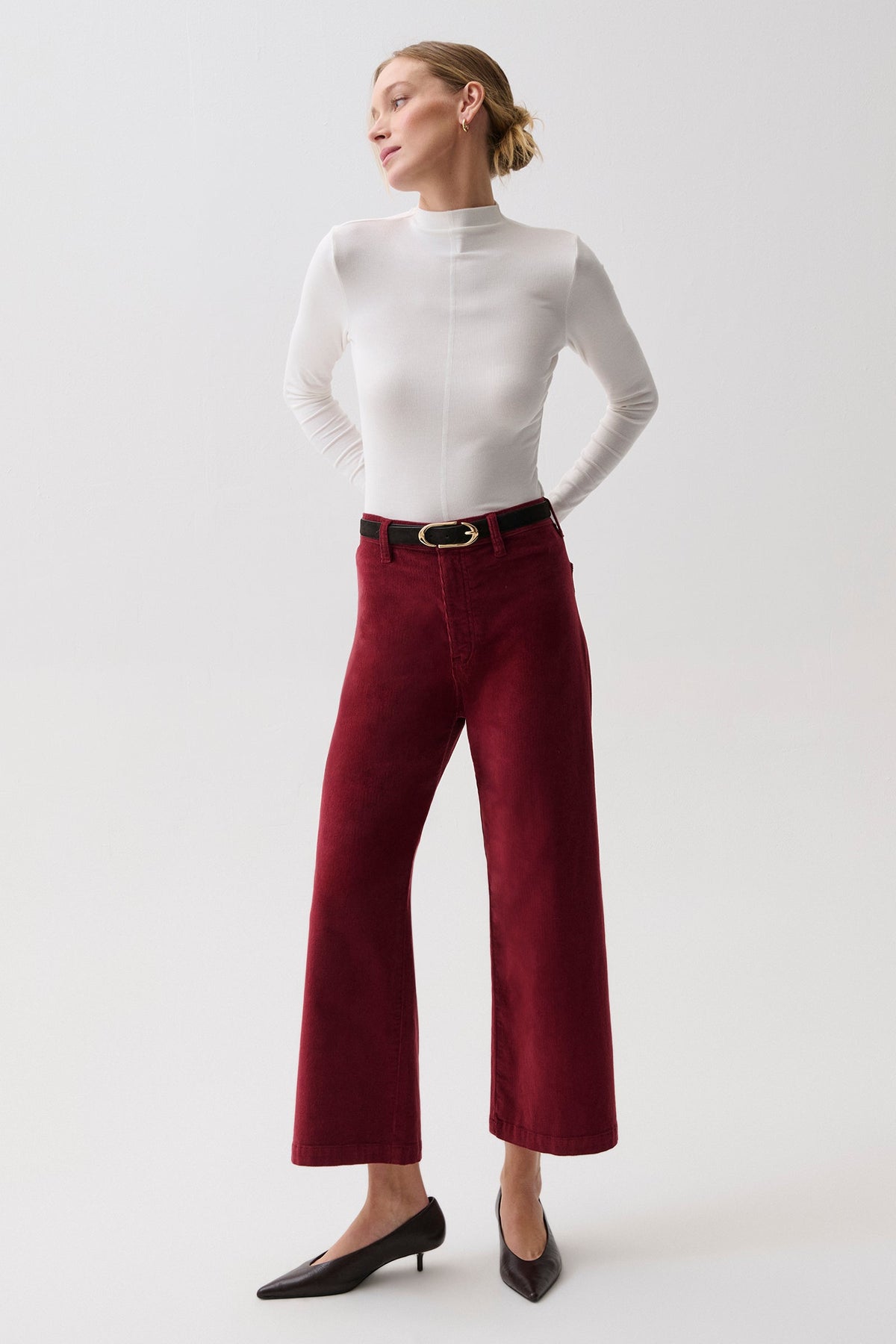 Penny High Rise Wide Leg Crop in Deep Crimson
