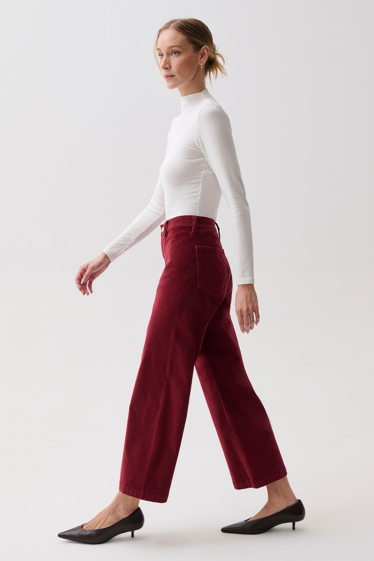 Penny High Rise Wide Leg Crop in Deep Crimson