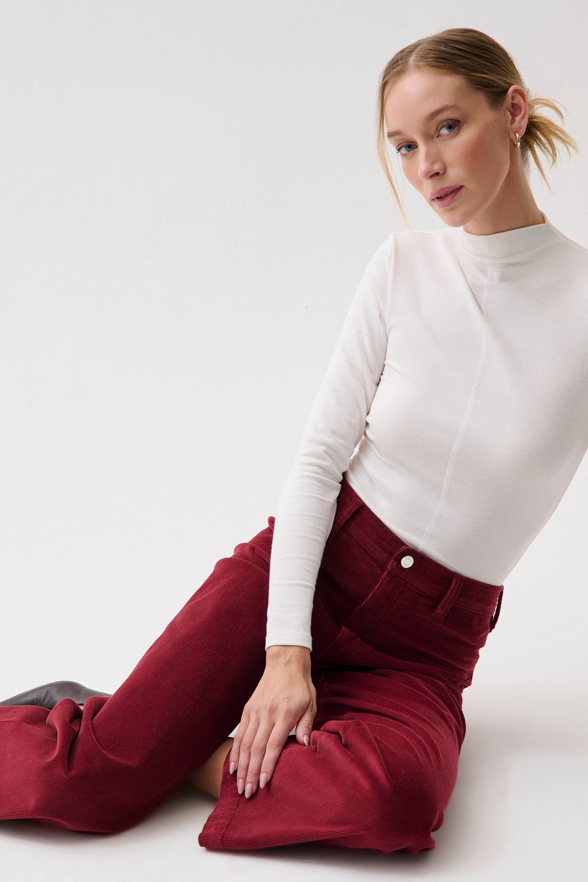 Penny High Rise Wide Leg Crop in Deep Crimson