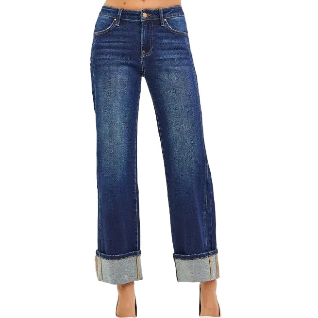 Risen Blythe Cuffed Straight Jeans — Deep Blue