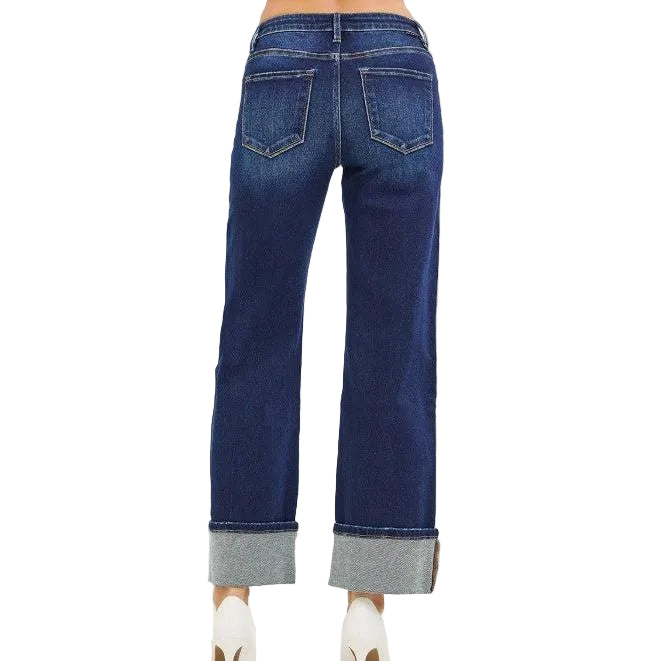 Risen Blythe Cuffed Straight Jeans — Deep Blue