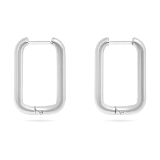 Rounded Rectangle Hoops - Silver