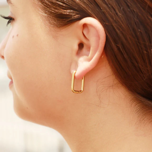 Rounded Rectangle Hoops - Gold