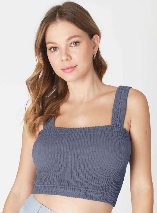 Bianca Shirred Square Neck Crop Top