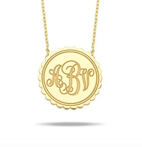 Custom WR Monogram Pendant Coin in Script