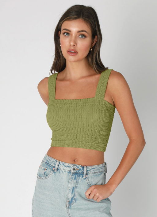 Bianca Shirred Square Neck Crop Top