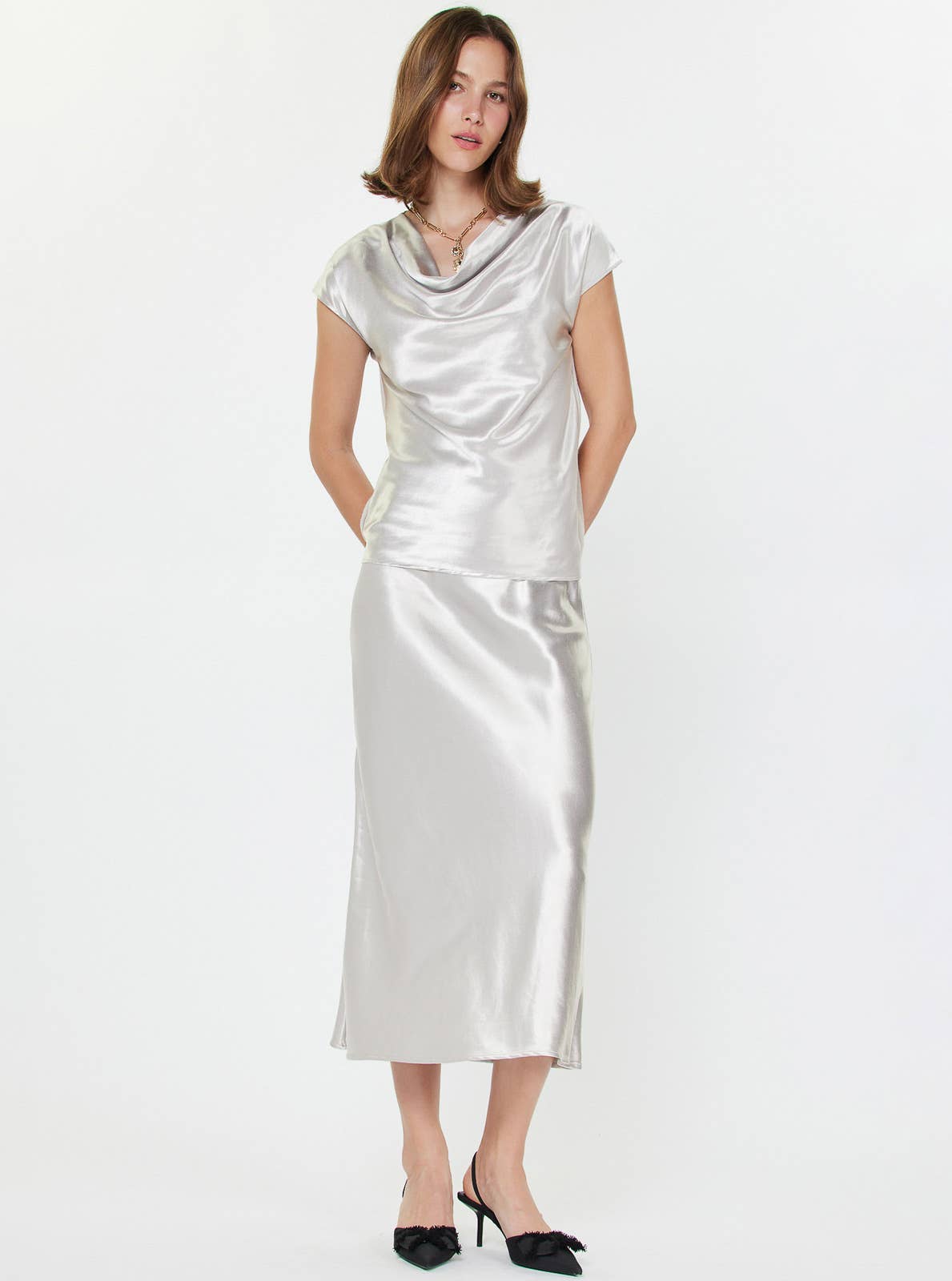 Satin Slip Midi Skirt
