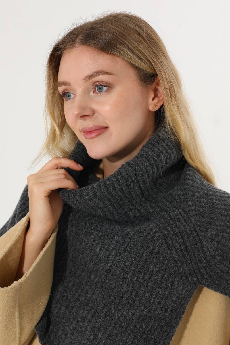 Ribbed Knit Turtleneck Shoulder Wrap Neck Warmer