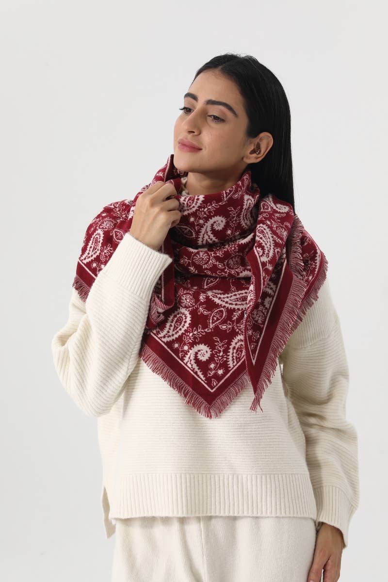 Women Paisley Print Tassel Triangle Scarf Warm Shawl Wrap