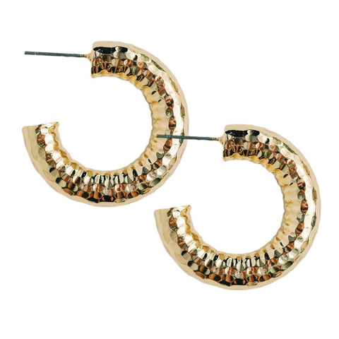 Hammered Gold Vintage Style Hoop Earrings