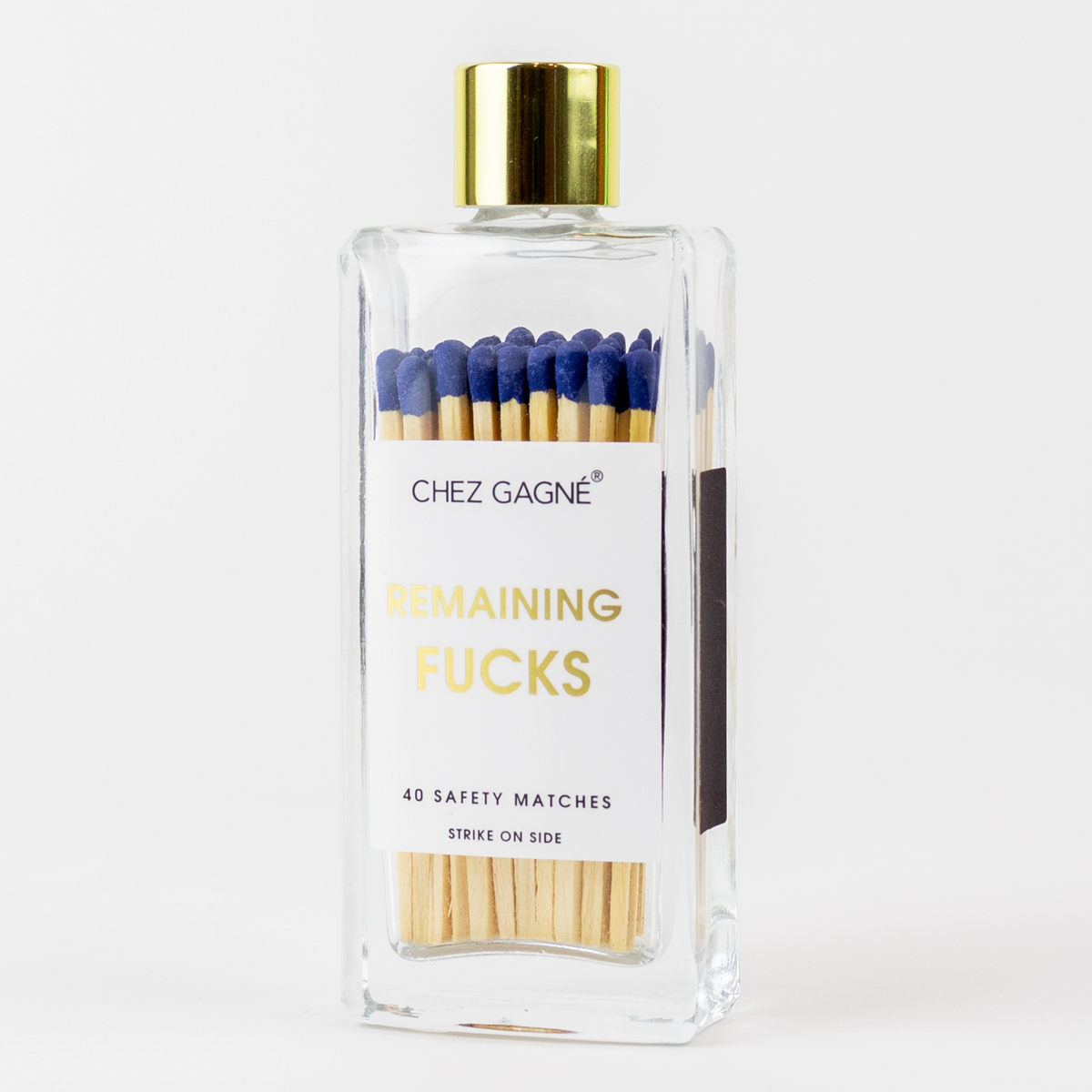 Remaining Fucks - Glass Bottle Matches, Navy, Funny Gift