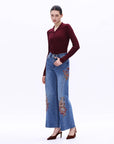 Emmy Embroidered Wide Leg Jeans with Raw Hem