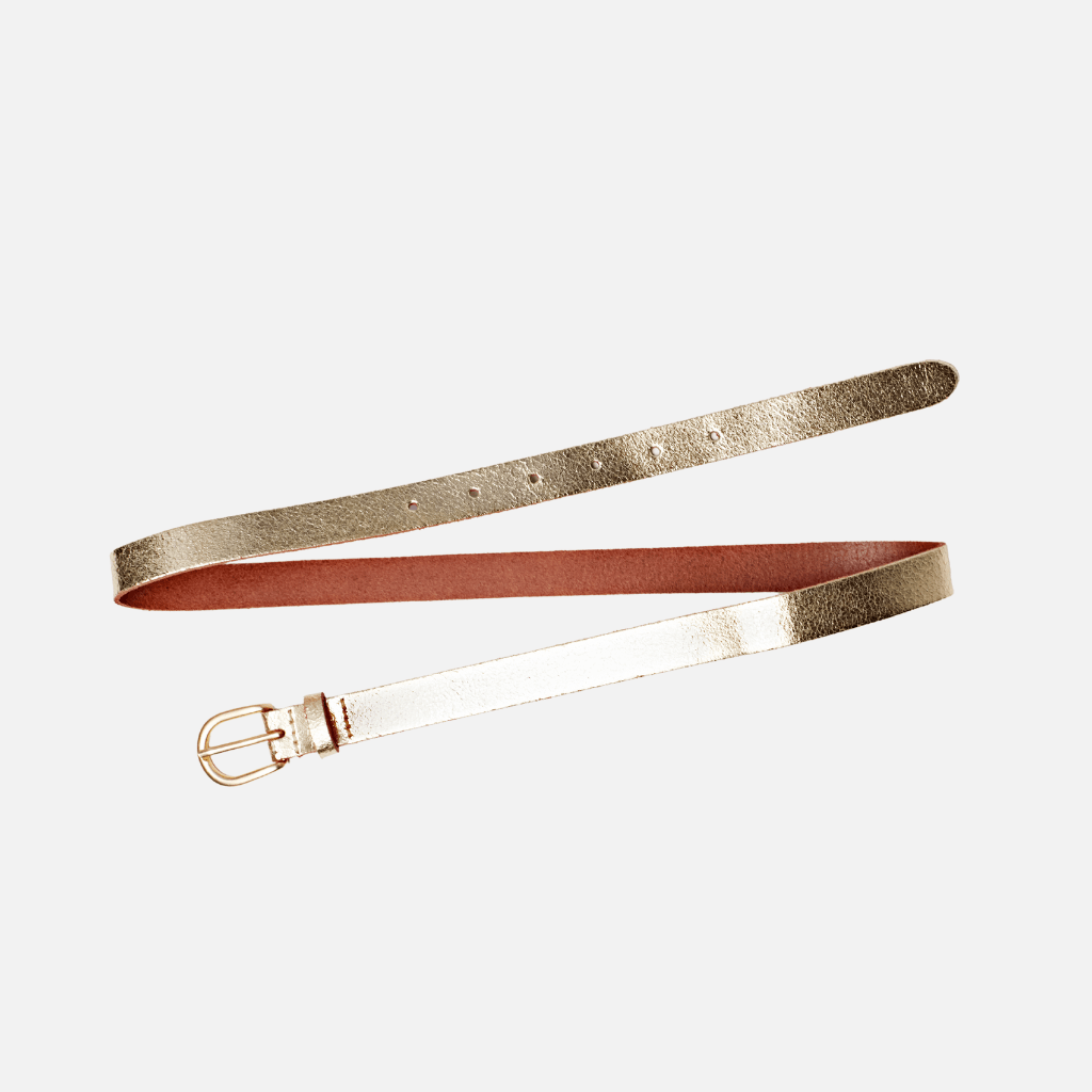 Eva | Metallic Skinny Fun Full Grain Leather Belt Women