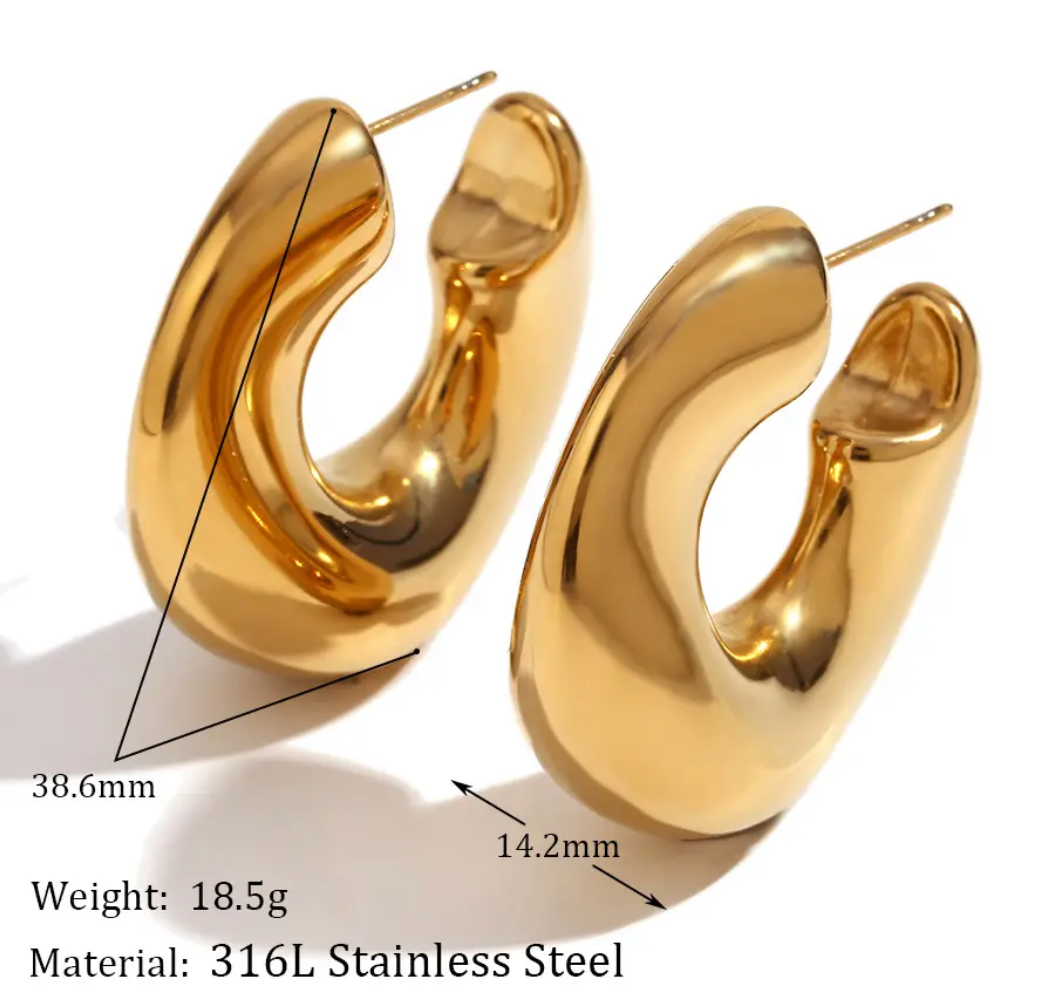 Wave-Puffy Hoop- Steel Earrings- 14K gold or Silver