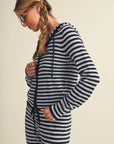 Striped Relaxed Zip Up Knit Sweater Hoodie