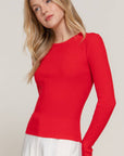 Long Sleeve Crew Neck Viscose Rib Sweater