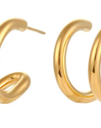Double Huggie Hoop- TwoTone Steel earrings  18K Gold PVD