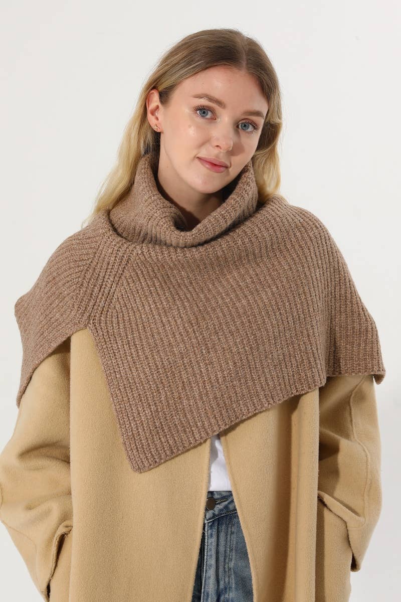 Ribbed Knit Turtleneck Shoulder Wrap Neck Warmer