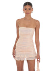 Lucy in the Sky Sequin Ruched Bodycon Dress in Peachy Pink