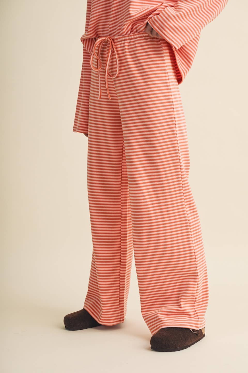 Striped Cotton Knit Wide Leg Pants