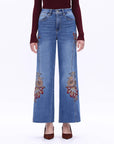 Emmy Embroidered Wide Leg Jeans with Raw Hem