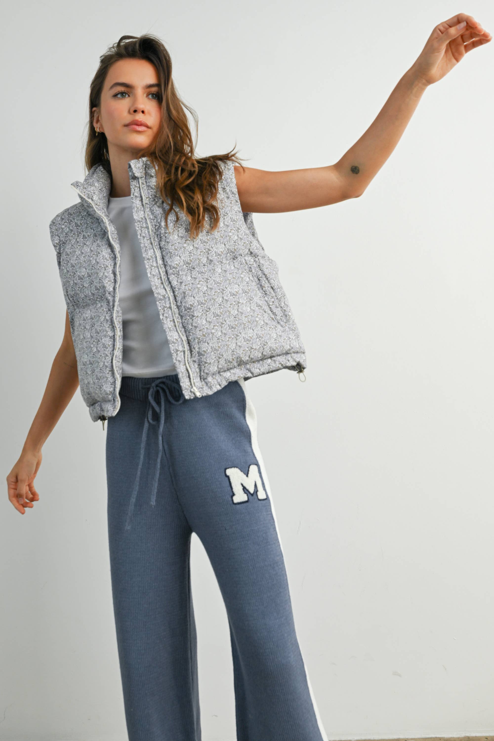 High Neck Floral Puffer Vest