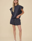 Poppy Eyelet Flutter Sleeve Top