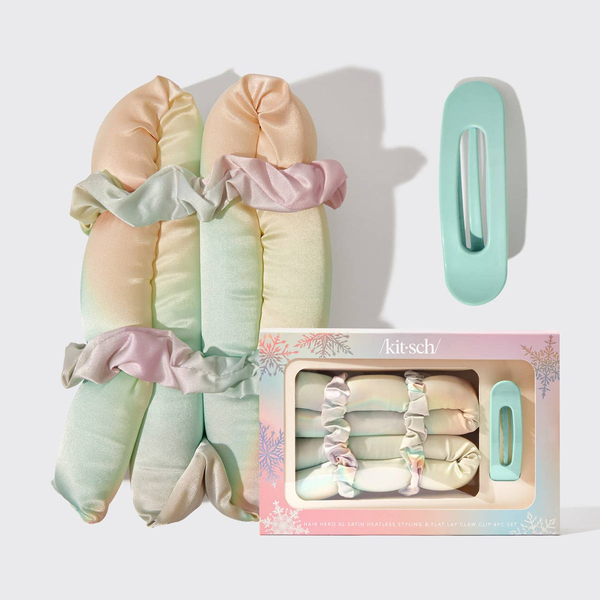 Holiday XL Satin Heatless Styling &amp; Flat Lay Claw 4pc Set